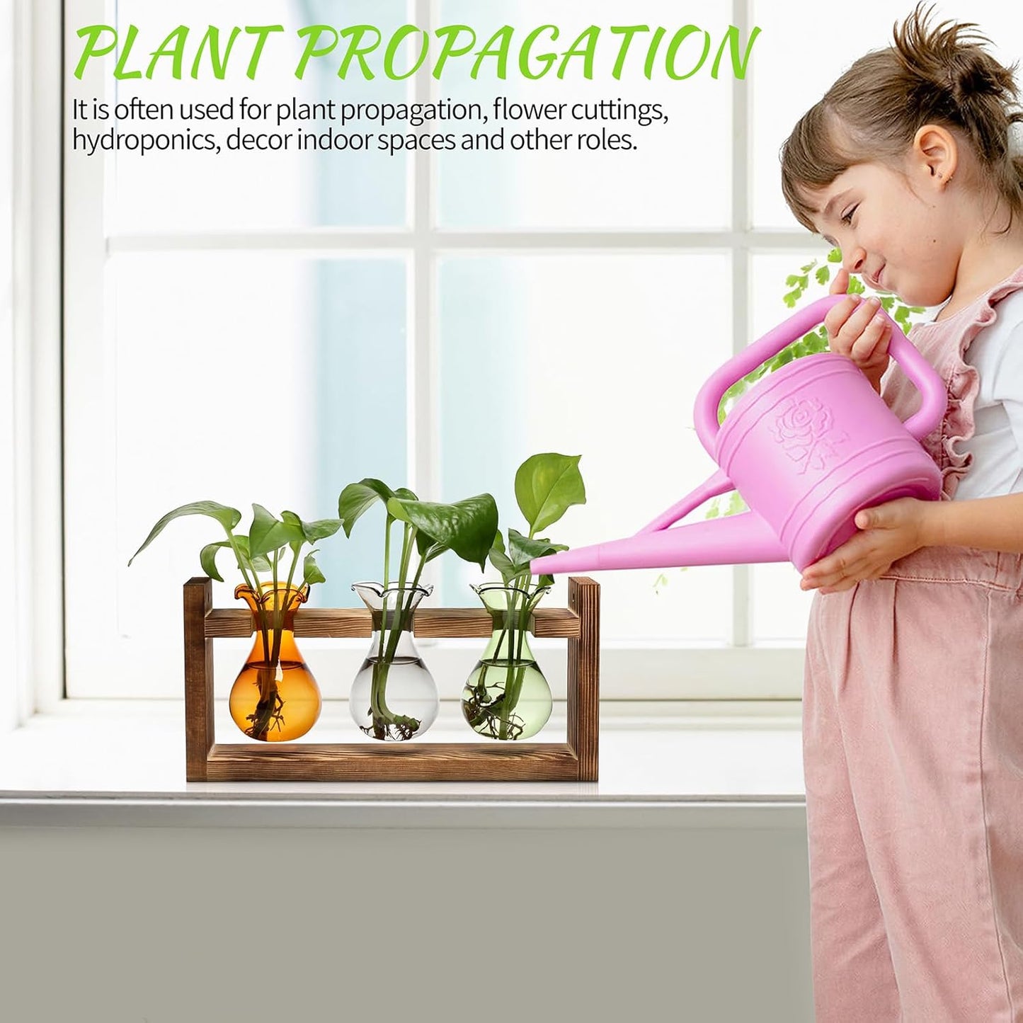 Plant Propagation Station Plant Terrarium Unique Birthday Gifts for Women Plant Lovers Home Office Decor Planter with Wooden Stand - 3 Bulb Glass Vase
