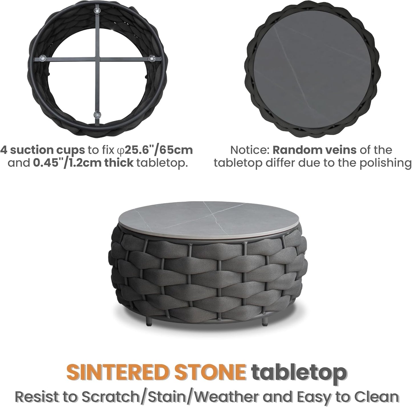 Aluminum Outdoor Seating Set: 5-Piece Woven Rope Patio Conversation Set of 6 - Metal Sofa Set Assembled Cushioned - Modern Couch Porch Furniture for Deck Lanai Balcony Yard Pool Hotel, Dark Gray