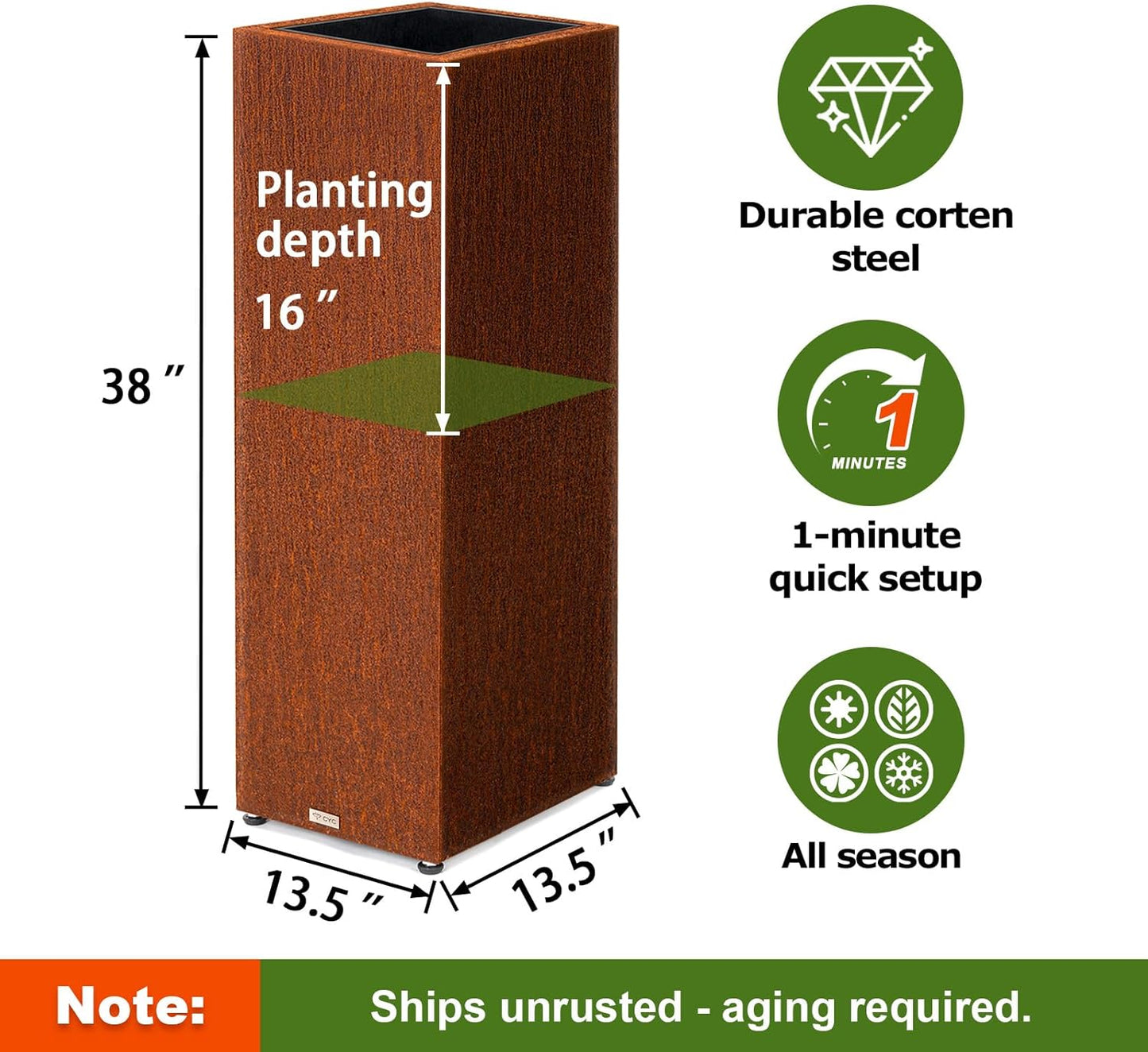 Tall Corten Steel Planter Box for Outdoor Porch/Patio, Pedestal Planter Metal Rusted Planters with Grow Bag, Naturally Rusting Steel Flower Pot,Rustic Décor for Patio,Garden,Deck,Backyard