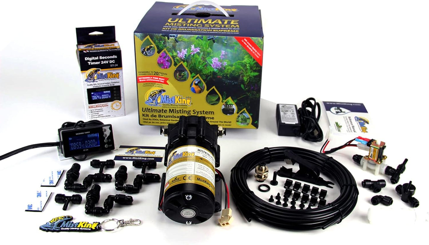 MistKing – Ultimate Misting System, 5th Gen | Used by Zoos, Institutions & Hobbyists | Expandable to 20 Nozzles | Extremely Fine Mist | 50 Micron Droplets | Upgraded Timer & Components |