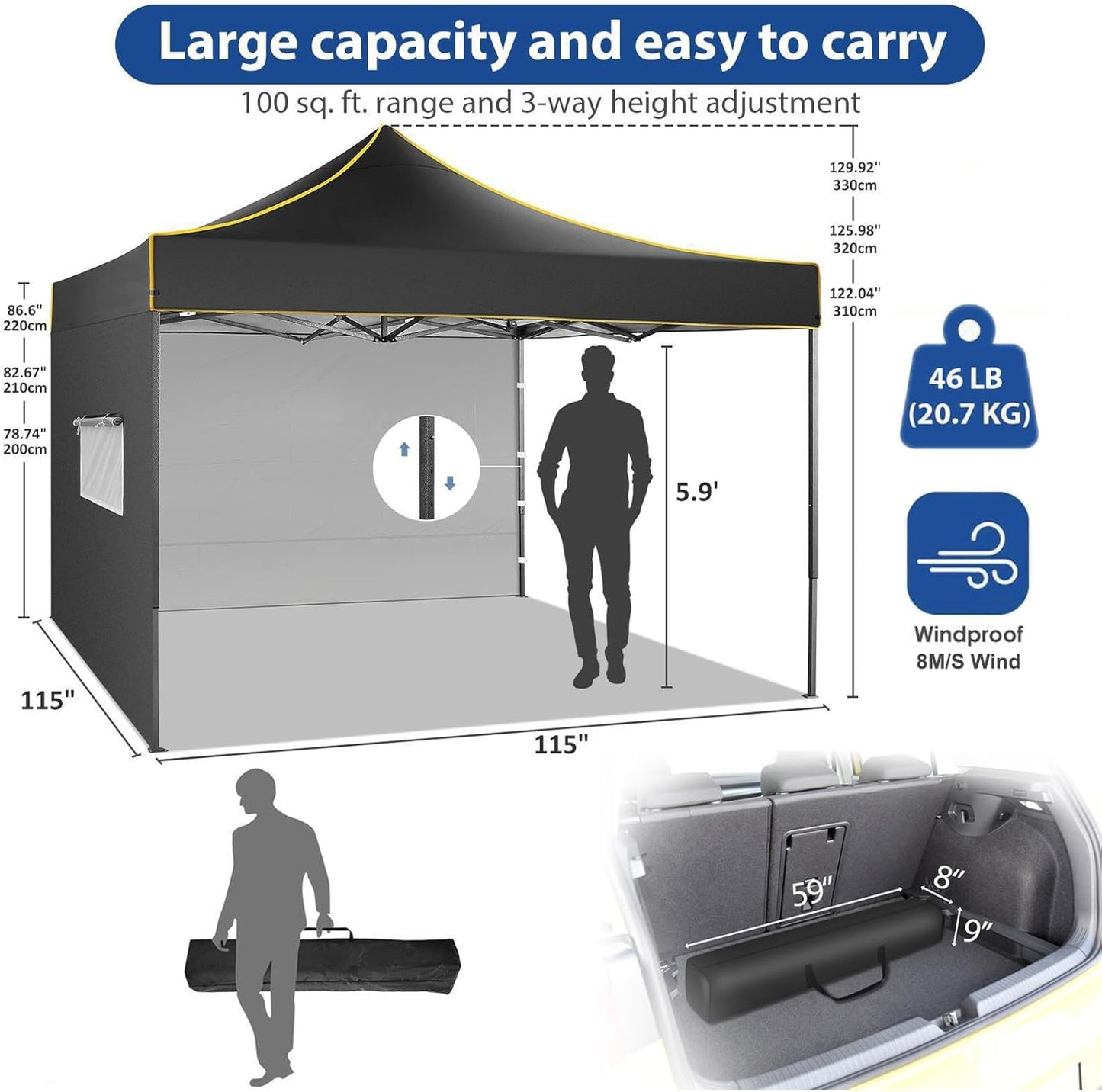 COBIZI 10x10 Heavy Duty Pop up Canopy with 4 Removable Sidewalls, Canopy Tent with Portable Bag, Ez Pop up Tent Commercial Gazebo Waterproof Sunshade for All Weather Party Camp Stall Patio