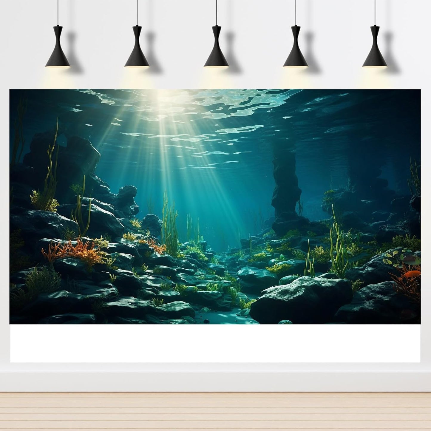 Aquarium Background Ocean Floor Fish Tank Background Underwater Coral Reef Stone Aquarium Backdrop Seaweed Background Sunlight Tank Backdrop Perfect Aquarium Backdrop Durable Vinyl 24x12in