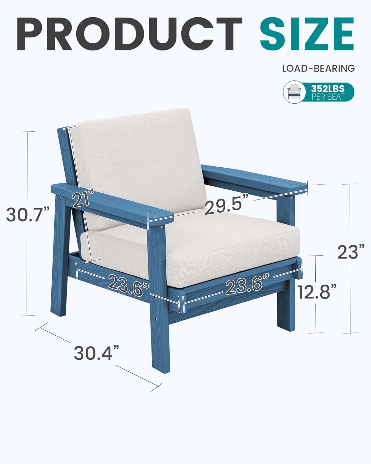 SERWALL HDPE Outdoor Couch Set of 2, Blue Frame and Khaki Cushion