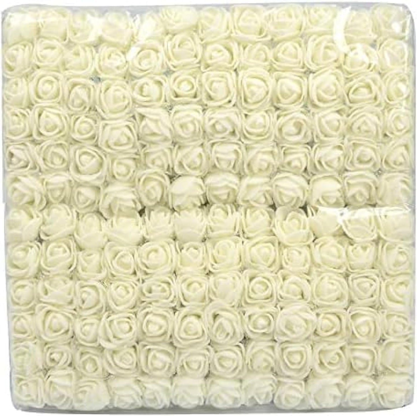 Mini Fake Rose Flower Heads 144pcs Mini Artificial Foam Roses DIY Wedding Flowers Accessories Make Bridal Hair Clips Headbands Dress (Bottom add Gauze) for Valentines Day,Wedding,Bridal (Milk White)