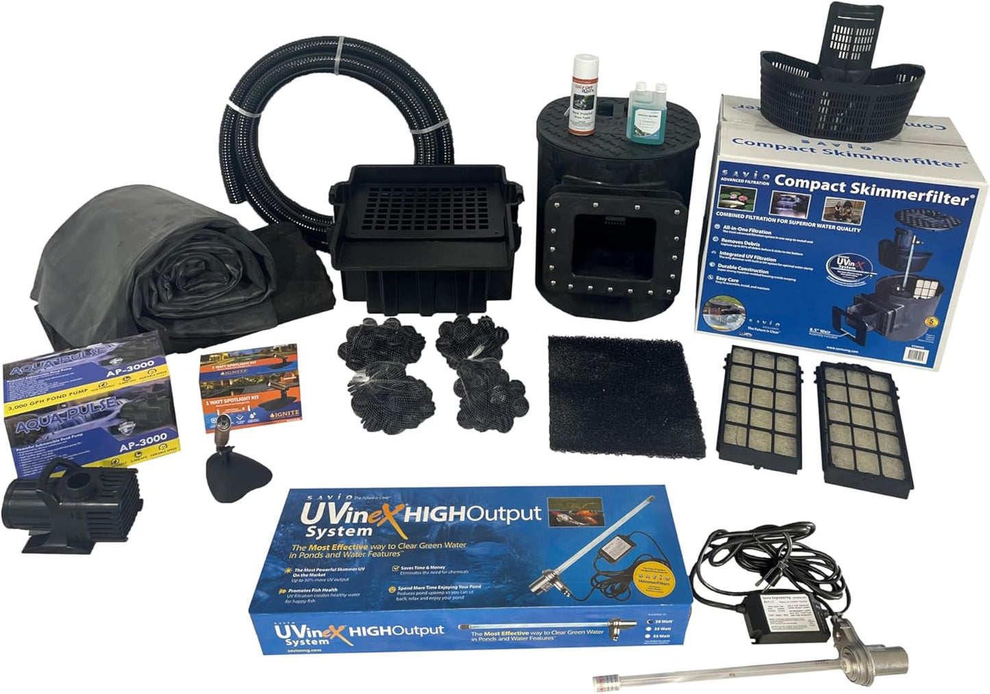 HALF OFF PONDS Savio Select 3,000 GPH Submersible Pump Pond Kit with 15' x 25' EPDM Rubber Pond Liner, UV Clarifier for Water Garden & Koi Pond