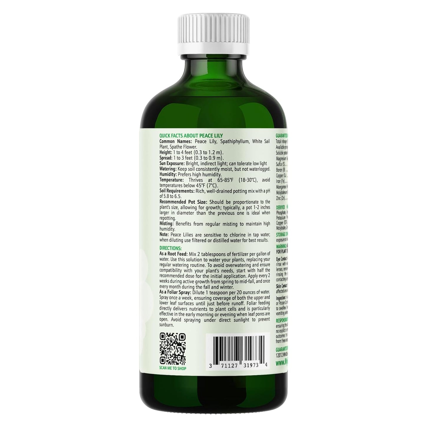 Peace Lily Fertilizer: 3-1-2 Liquid Fertilizer with Essential Micronutrients - The Ultimate Food for Spathiphyllum, Perfect for Indoor Plants (32 OZ)