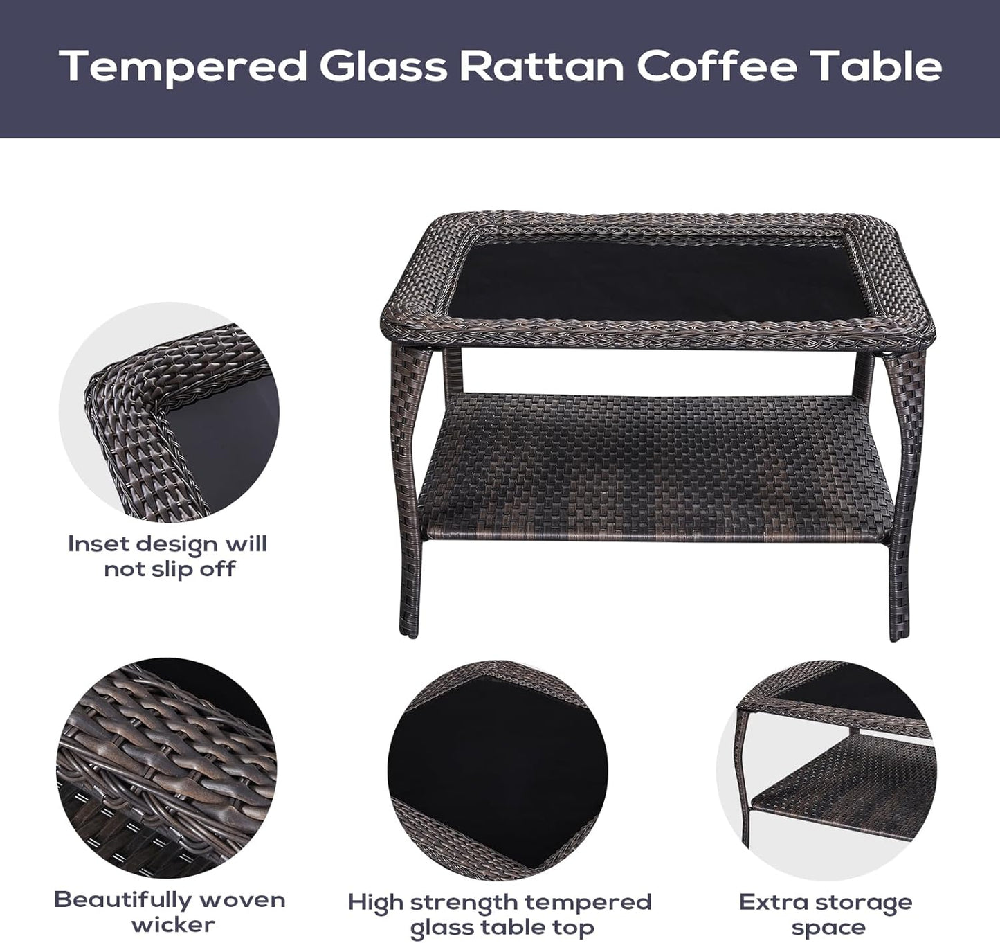 Outdoor Furniture Sectional Sofa L Shaped Couch - Patio Wicker Set with Coffee Table, 3 Piece Rattan Patio Conversation Sets with Beige Cushion for Deck Backyard Sunroom