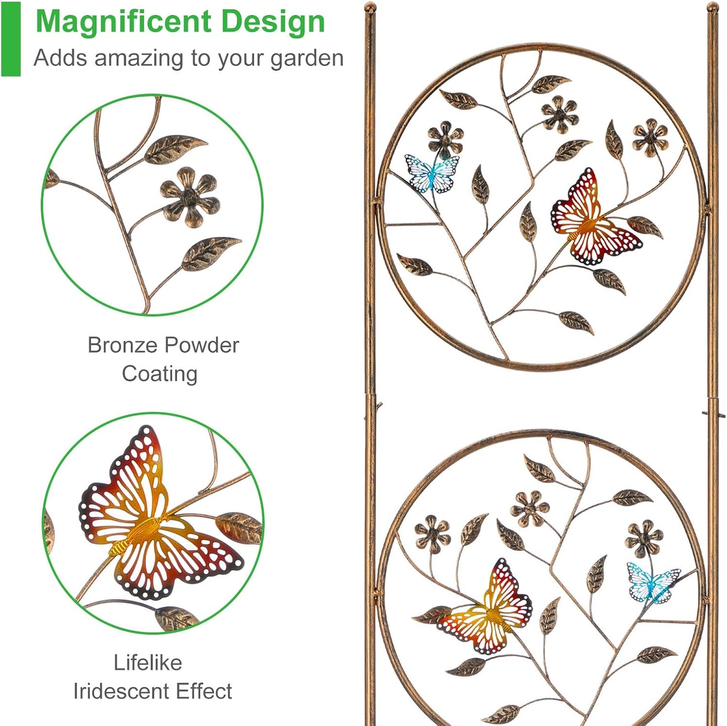 Set of 2 Butterfly Metal Garden Trellis for Climbing Plants, Decorative Vegetables Flowers Vine Trellis for Outdoor Patio 55'' H x 12.4'' W