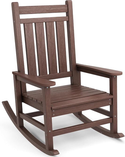 SEWALL HDPE Rocking Chair, Oversized Outdoor Rocking Chair for Adults, Patio Rocker for Porch, Brown