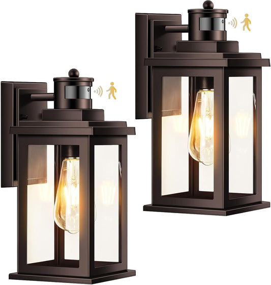 VIANIS 2 Pack Outdoor Lights for House, Brown Dusk to Dawn Motion Sensor Outdoor Light, Oil Rubbed Bronze Porch Lights Outdoor Lantern for Garden, Garage, Doorway, Aluminum,Hardwired, Non-Solar