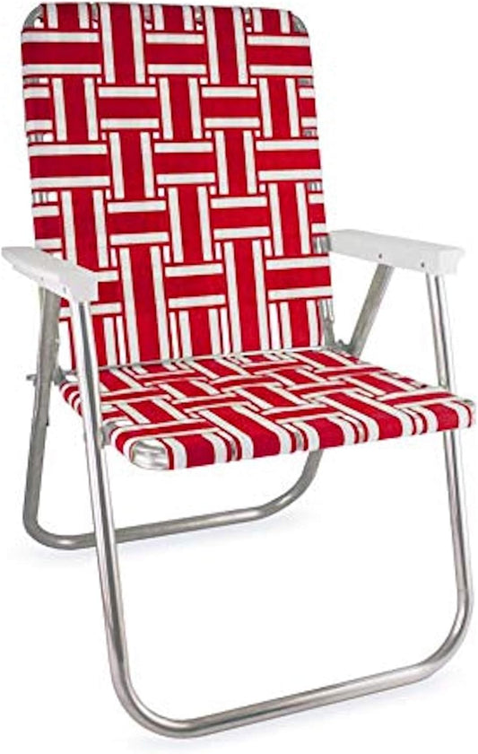 Lawn Chair USA Folding Aluminum Outdoor Patio Lawn Chair | Heavy-Duty Webbed Chairs for Camping, Sports, Beach, Yard & Tailgating | Lightweight Portable | Classic - Red and White with White Arms
