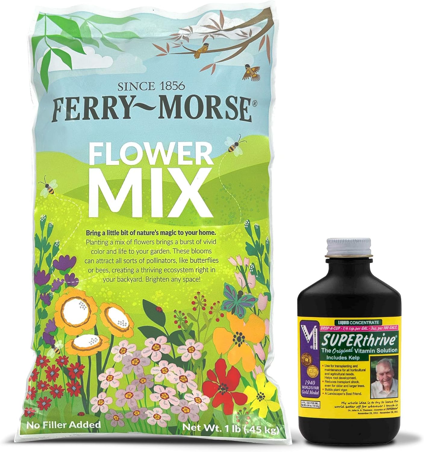 Ferry-Morse Deer Resistant Mix Bulk Wildflower Seeds, 1lb and SUPERthrive Vitamin Solution, 4oz.