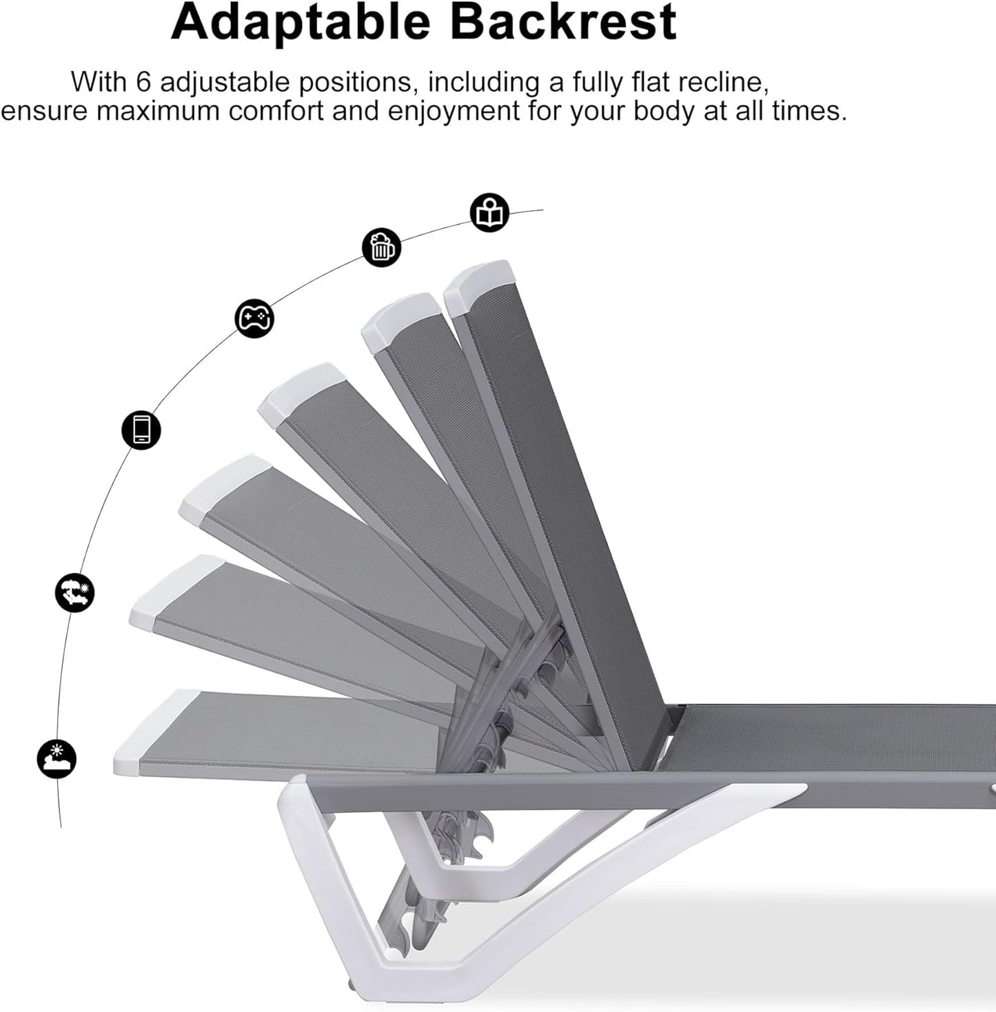 PURPLE LEAF Patio Chaise Lounge Chair Set Outside Aluminum Plastic Stackable Tanning Chairs with Side Table for Pool Sunbathing Beach Deck Outdoor Lounger, Grey