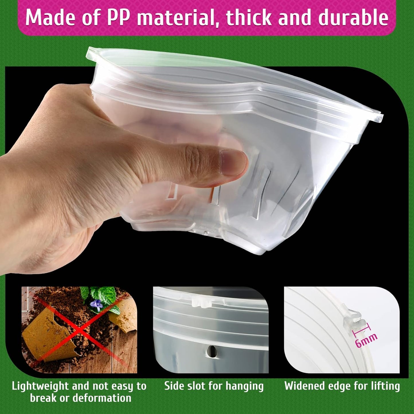 Orchid Pot, 9 Pack Orchid Pots with Holes, 3 Each of 4.8, 5.7 and 6.4 Inch Clear Flower Planter for Repotting, Plastic Slotted Nursery Planters Indoor Outdoor