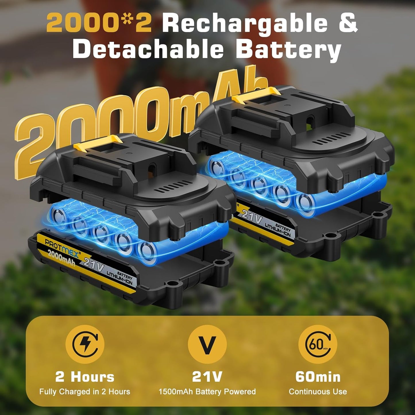 Cordless Hedge Trimmer, 21V Electric Hedge Trimmer, 2 in 1 Handheld Grass Shear & Shrubbery Trimmer with 2 * 2.0Ah Batteries & Charger for Garden, Lawn