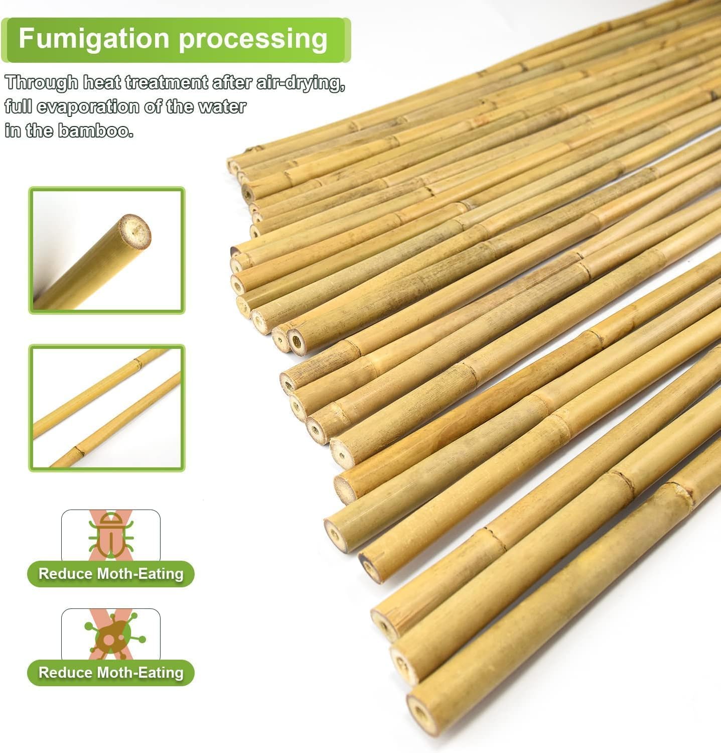 1" D 8 Feet Bamboo Stakes 50 Pack, Thicker Heavy-Duty Plant Stakes, Natural Garden Stakes for Bean, Tomato, Bean, Flowers,Trees Potted and Climbing Plant Support