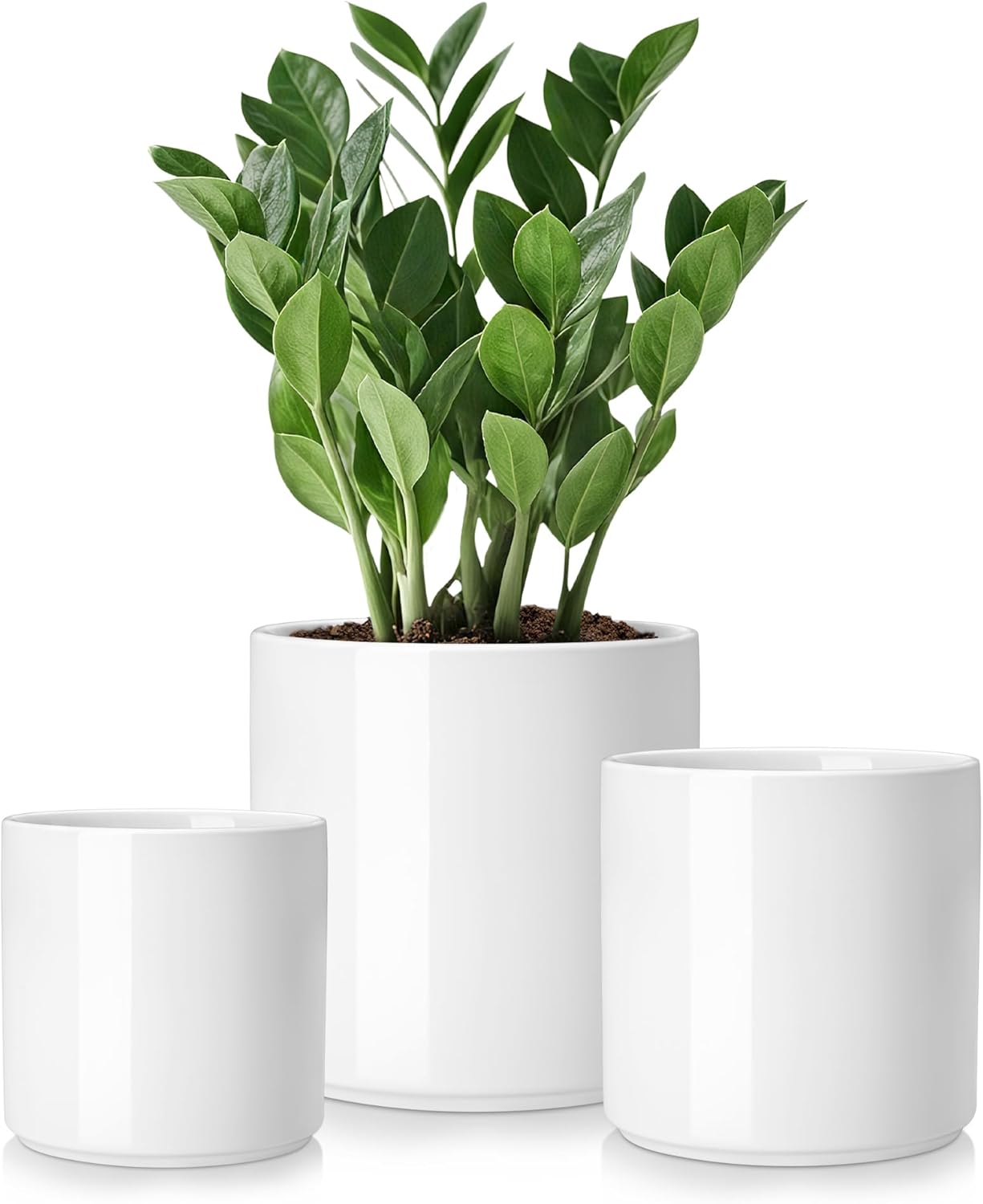vancasso Ceramic Plant Pots, 4.25+5.25+6.25 Inch Planter Pot with Drainage Hole, Flower Pots for Indoor Outdoor Plants, Set of 3, White