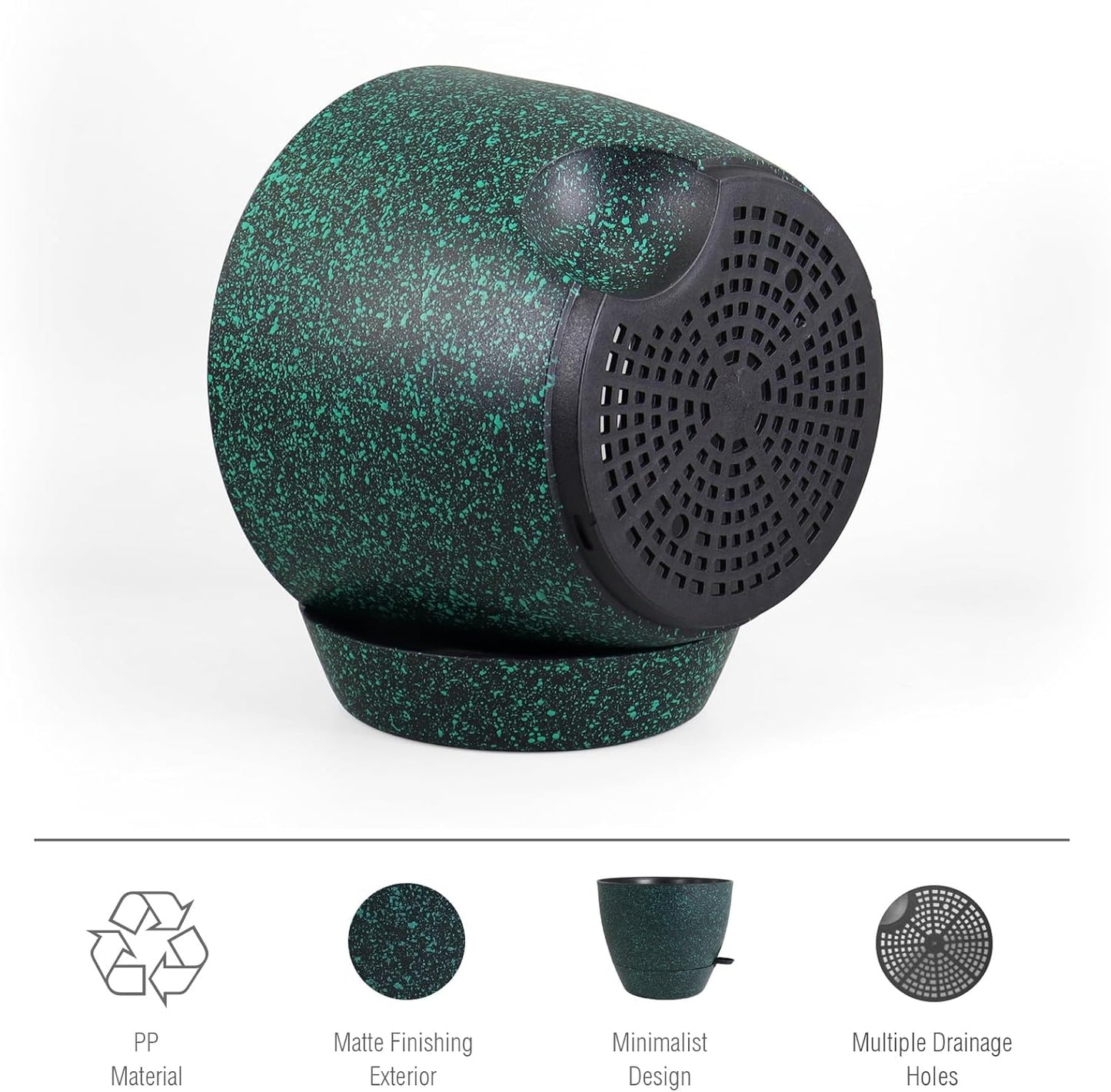 12 inch Large Self Watering Pots for Indoor Outdoor Plants, Flower Plant Pots with Mesh Drainage Holes for Garden House Plants, Plastic Planters for Home Plants, Black with Green Speckles