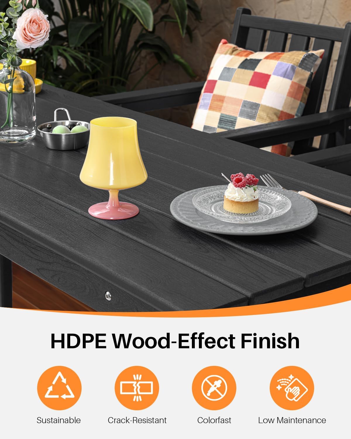 HDPE Patio Bar Table, 41" Rectangle Outdoor Bar Tables Counter Height Table, Adirondack Outdoor Bar Height Table, HDPE Outside Pub Tables for Balcony, Deck, Backyard, Poolside, Obsidian