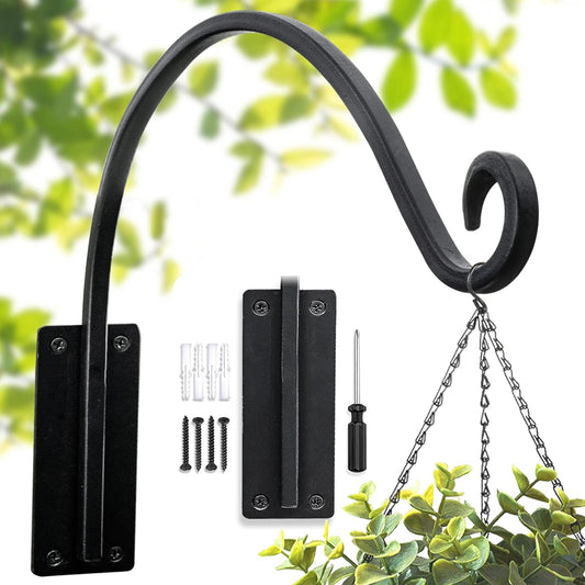 Heavy Duty Plant Hanger Bracket (16"/Black) Outdoor Hand-Forged Hanging Plant Bracket Durable and Stable Bird Feeder Hanger