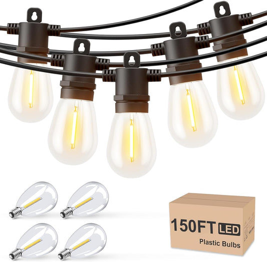 Svater Outdoor String Lights 150 FT, Patio Lights for Outside with Shatterproof Bulbs, IP65 Waterproof Commercial Grade LED Hanging Light for Backyard Bistro Market Cafe, Black