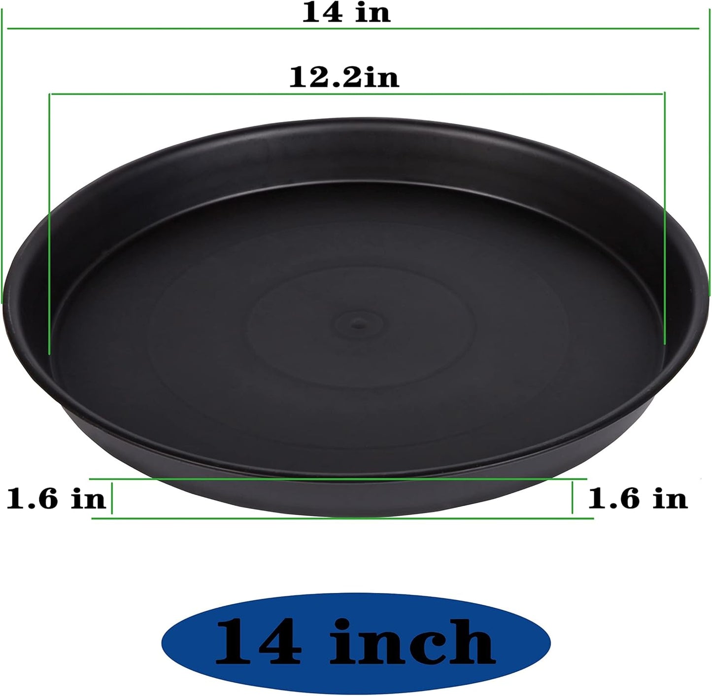 2 Pack of 14 inch Plant Saucer, Heavy Duty Round Plant Trays for Pots, Plastic Plant Water Tray, Flower Plant Saucers for Indoors, Pot Drip Trays for Planter 12-14" (14", Black)