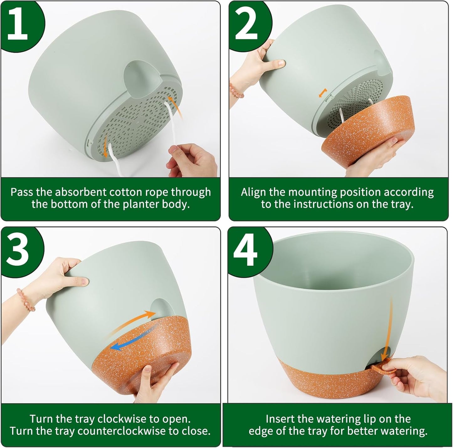 GARDIFE 12 inch planters, Plant Pots,Self Watering Pots, Large Plastic Flower pots with Deep Reservior and High Drainage Holes for Indoor Outdoor Plants and Flowers, Green