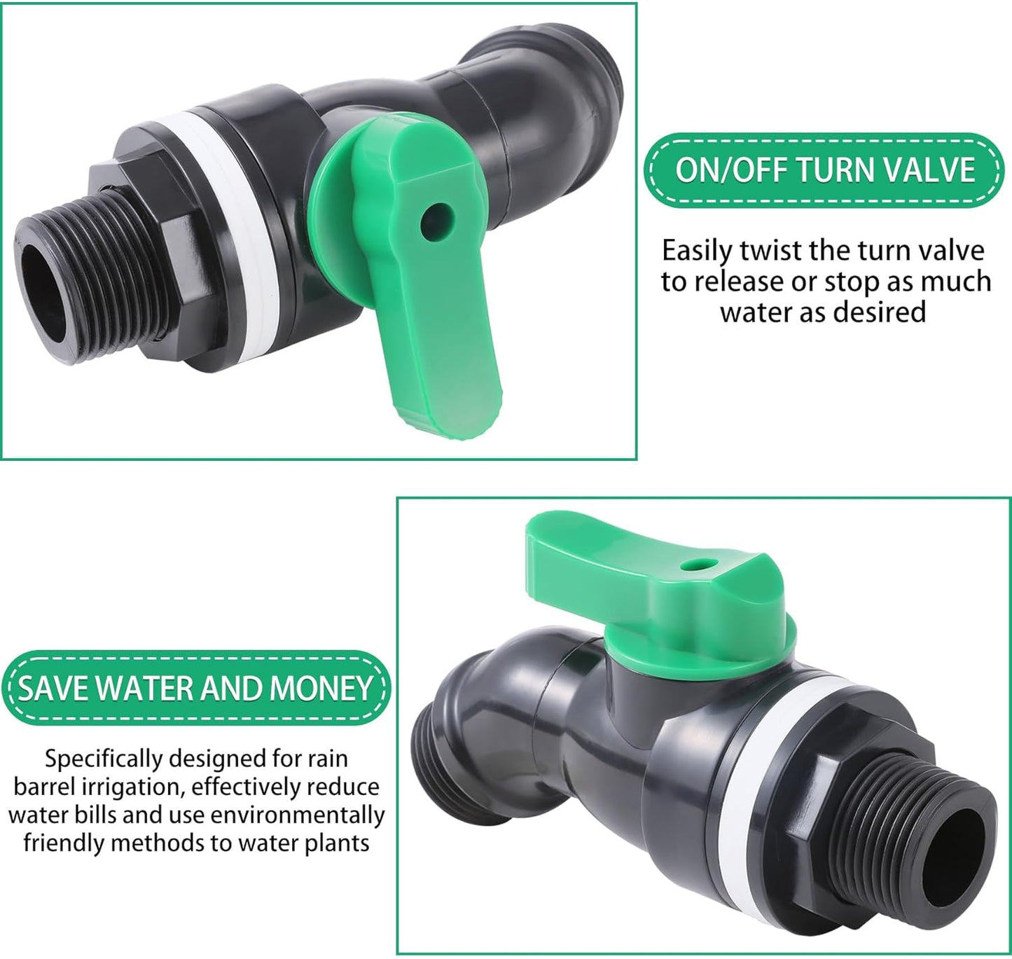 Plastics Rain Barrel Spigot, High Flow Valve Core, Large Flow Water Tank Faucet,Plastic Spigot for 5 Gallon Bucket，3/4 NPT Inlet x 3/4 GHT Outlet Bulkhead Valve for Outdoor Plastic Bucket