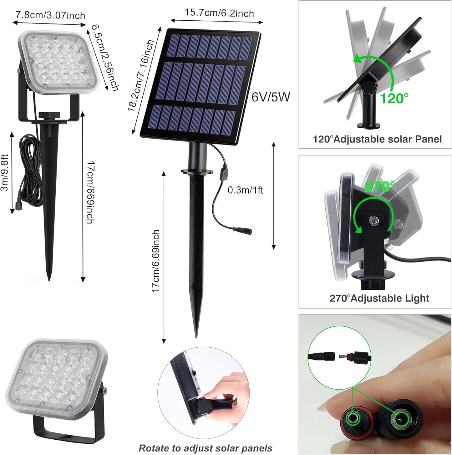 Solar Spot Lights Outdoor,2 Pack 20 LED IP65 Waterproof Solar Landscape Lights, Dusk-to-Dawn 6000K Cold White Solar Outdoor Lights for Yard Garden Driveway Porch Walkway, 1-in-1