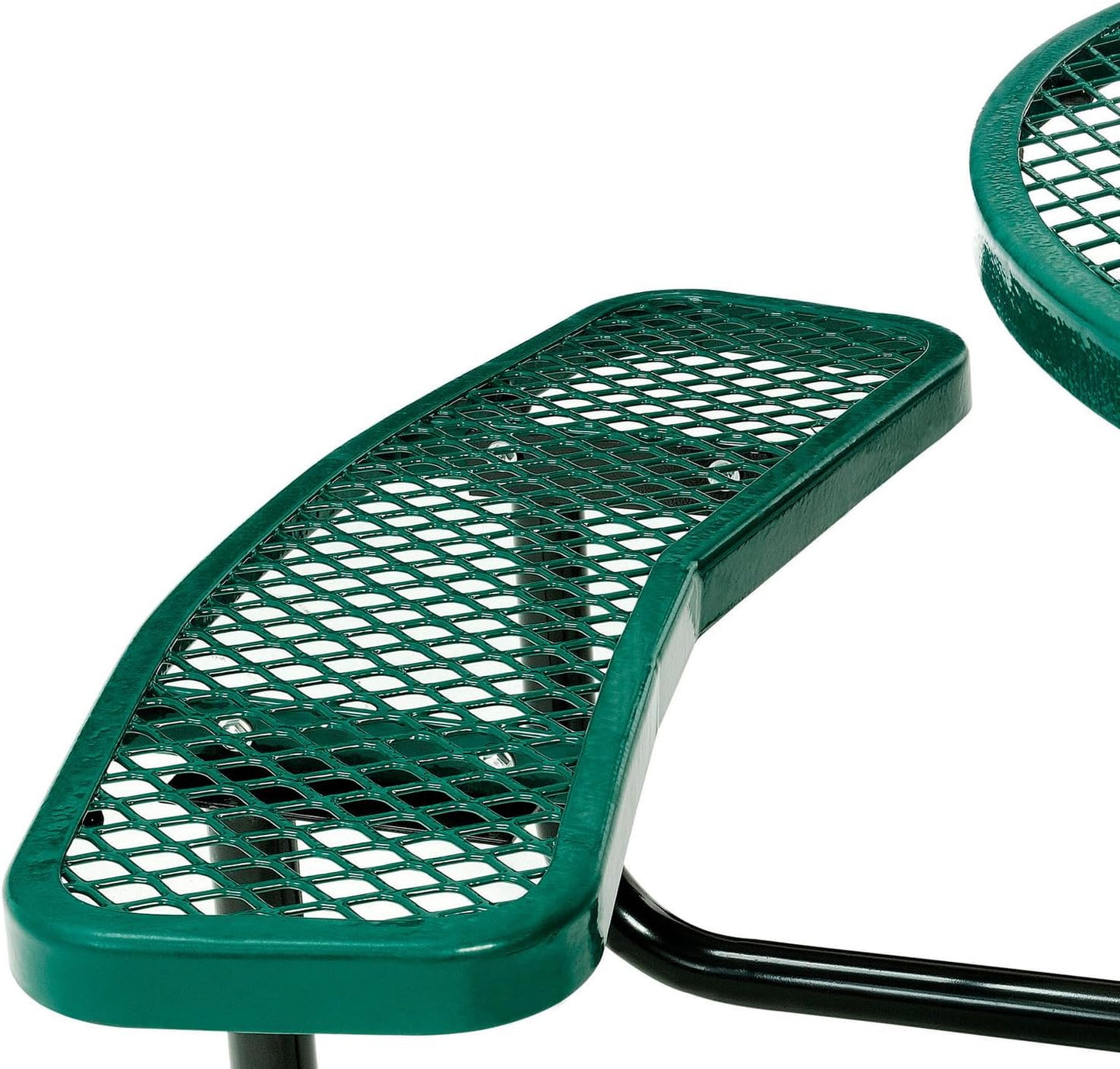 Global Industrial 46" Round Picnic Table, Expanded Metal, Green Thermoplastic Coating, Attached Benches, 1-1/2” Umbrella Pole Hole, Outdoor-Rated, 1000 lb Capacity