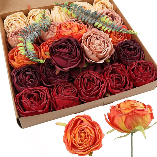 IPOPU Artificial Flowers Rose Heads 25PCS Artificial Rose Flower for Decorations Dried Flower Rose Heads Bulk for Wedding Flower Wall Decor Bridal Party Room Decor (Sunset Mixed)