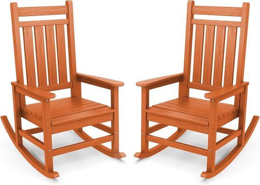 SERWALL Outdoor Rocking Chair Set for Porch (Chair Set of 2, Light Orange)