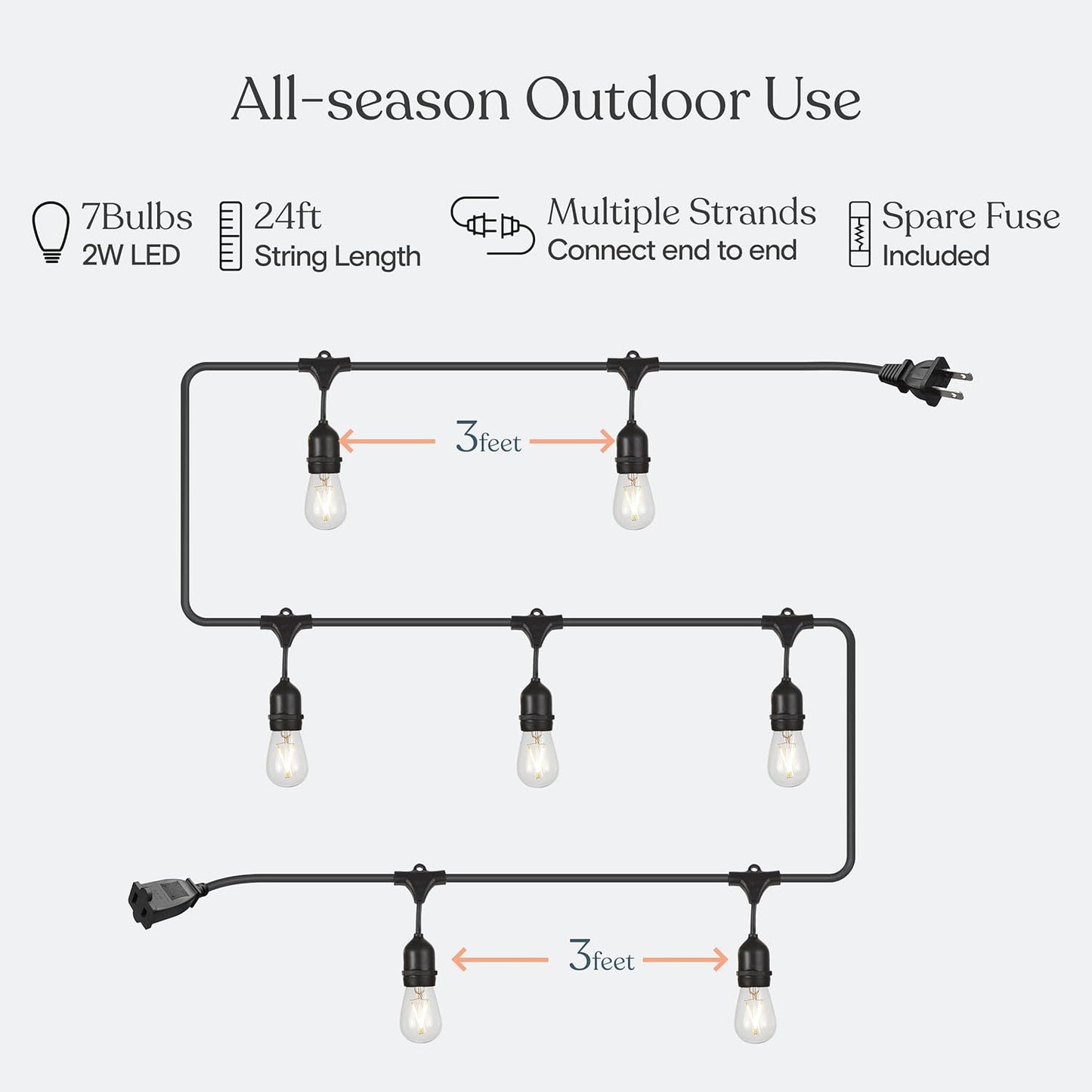 Brightech Ambience Pro - Waterproof LED Outdoor String Lights - 7 Hanging, Dimmable 2W Vintage Edison Bulbs - 24 Ft Commercial Grade Patio Lights Create Cafe Ambience in Your Backyard
