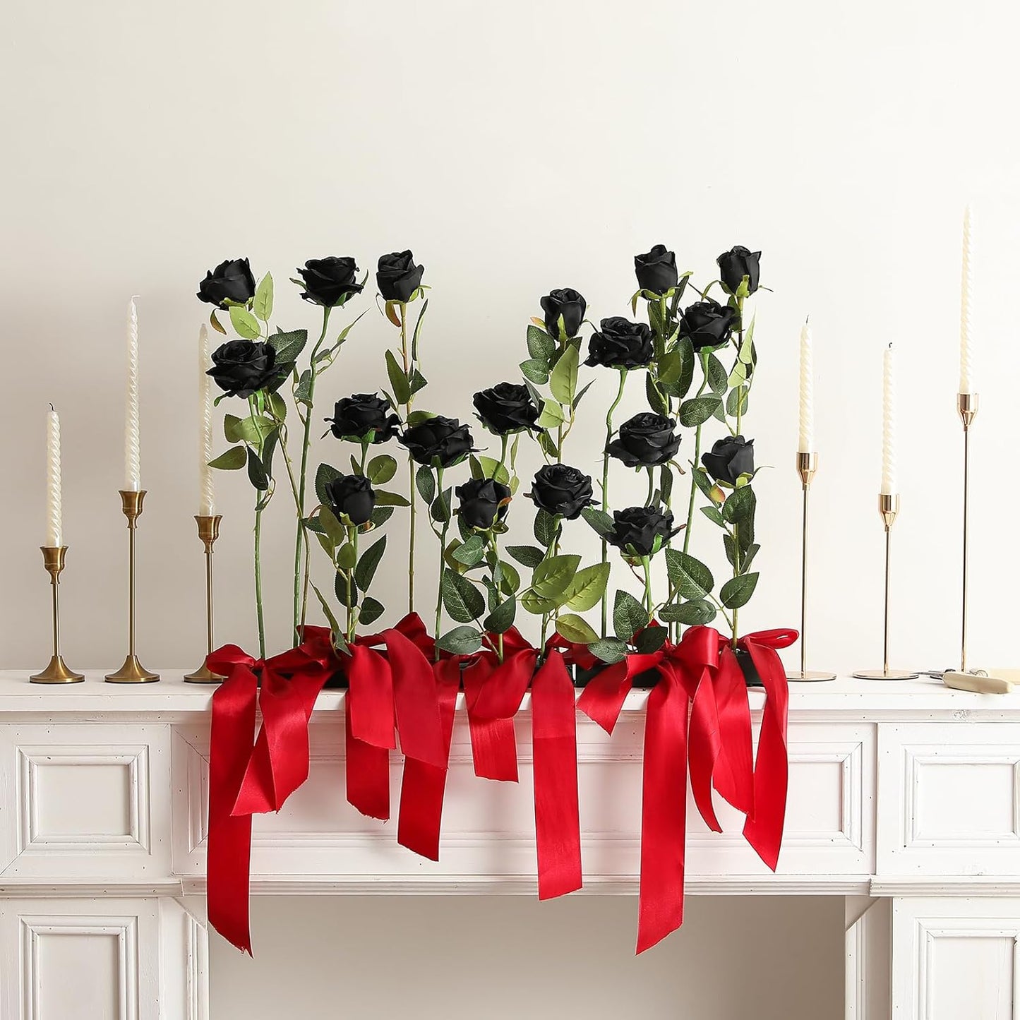 Hawesome 12PCS Artificial Silk Flowers Realistic Roses Bouquet Long Stem for Home Wedding Decoration Party (Black-1)
