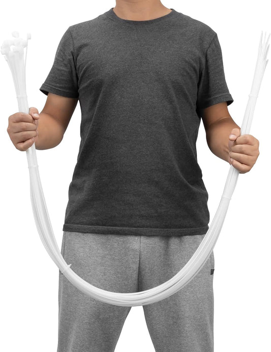 XINGO 60 inch White Zip Ties Heavy Duty 20 PCS,200 LBS Ultra Strong Plastic Wire Ties, Large Cable Ties xtra Long Tie Wraps, Indoor and Outdoor UV Resistant