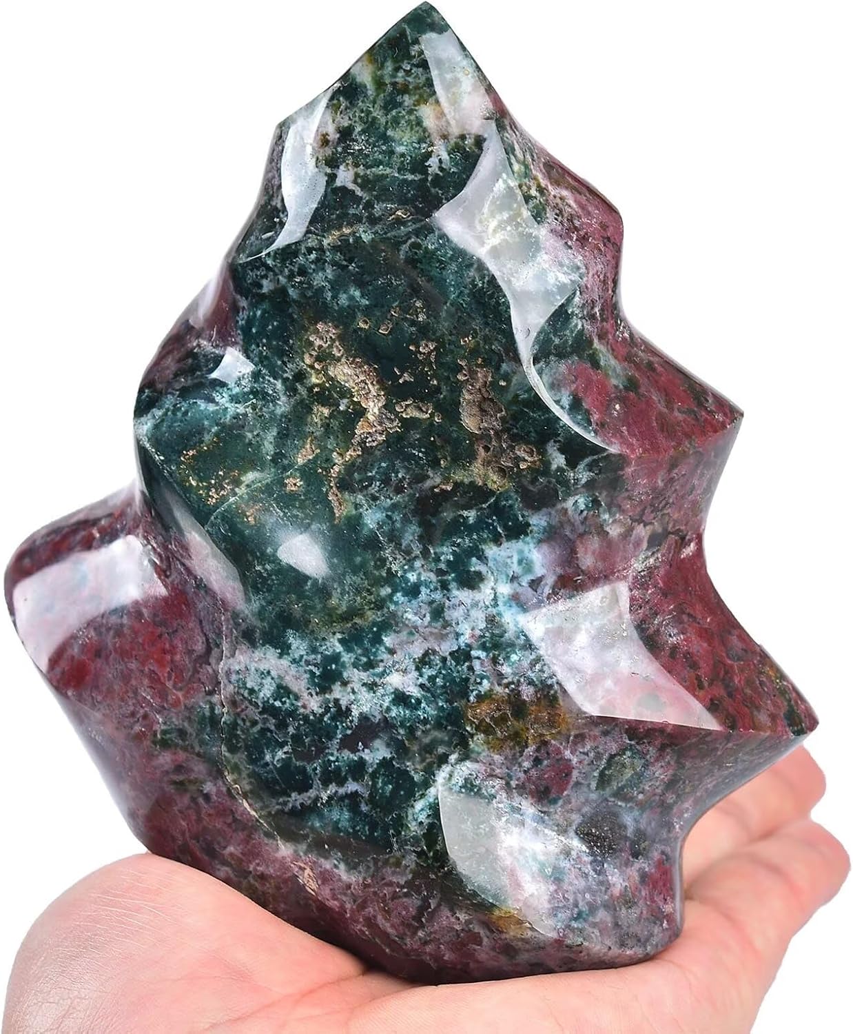 AMOYSTONE Ocean Jasper Flame Shaped Stone Towers Obelisk Natural Healing Crystal Quartz Reiki Energy Decoration Home Office Decor 3.3-4.0LBS