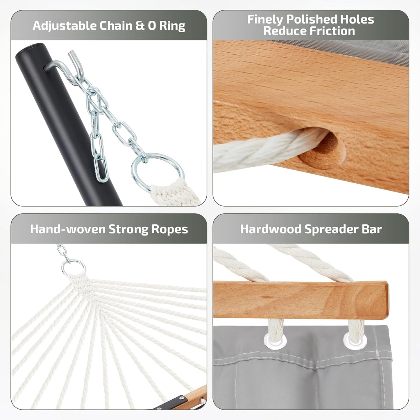 Two Person Hammock with Stand Heavy Duty, Outdoor Patio Hammock with Portable Steel Stand, Large Double Hammocks,480lbs Capacity.(Middle Grey)