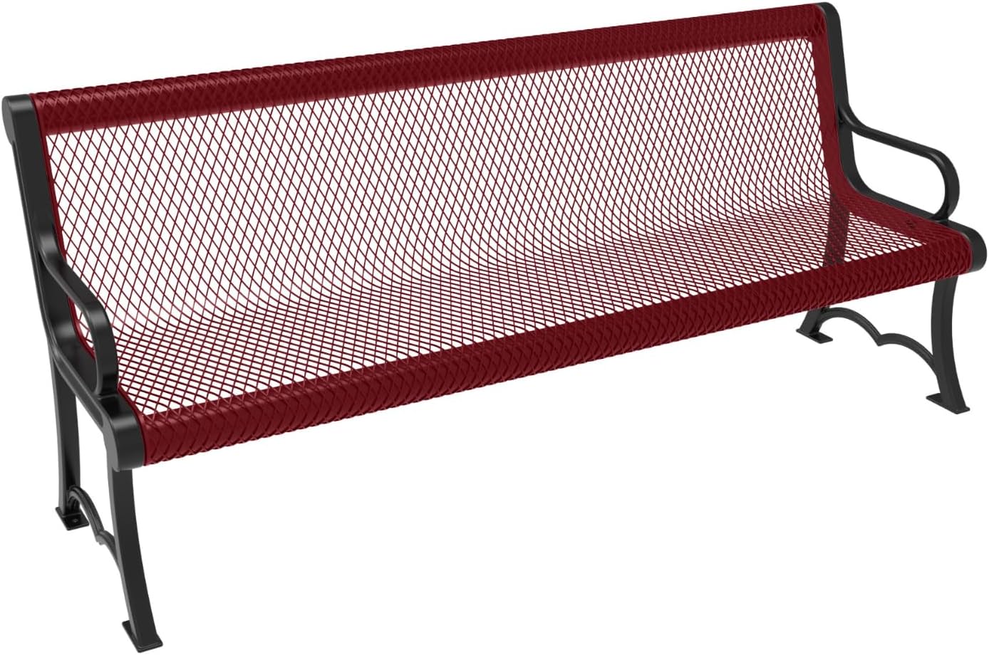 Coated Outdoor Furniture Heavy-Duty Outdoor Bench Thermoplastic Coated, Expanded Metal, Commercial-Grade Garden Bench, Made in America (Portable with Back, 6 Ft, Burgundy)