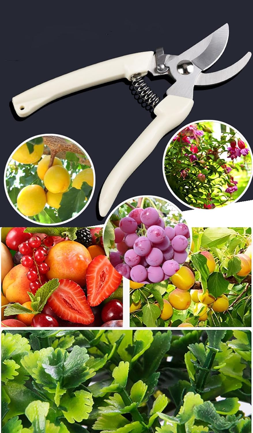 Garden Flower Shears Pruning Shears 6.9 inches Straight and Bypass Scissors Heavy Duty Plant Scissors for Cutting Flowers, Trimming Plants, Bonsai, Fruits Picking (White handle Straight and Bypass)