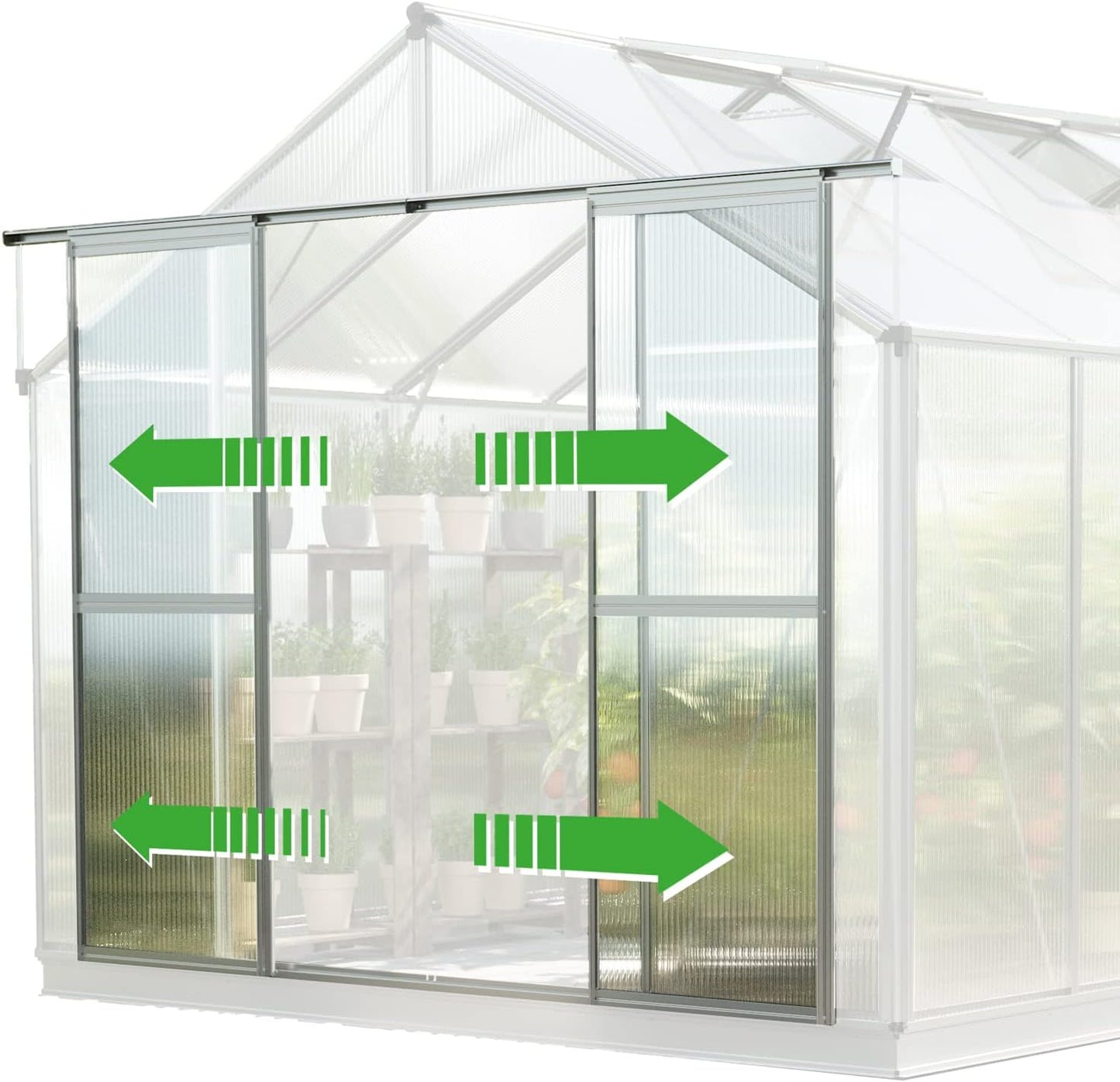 Greenhouse Topas 4 Aluminum Frame 7.4 x 8.5 ft Approx. 6 mm Polycarbonate Panels - with Bonus Base Frame and Automatic Vent Opener
