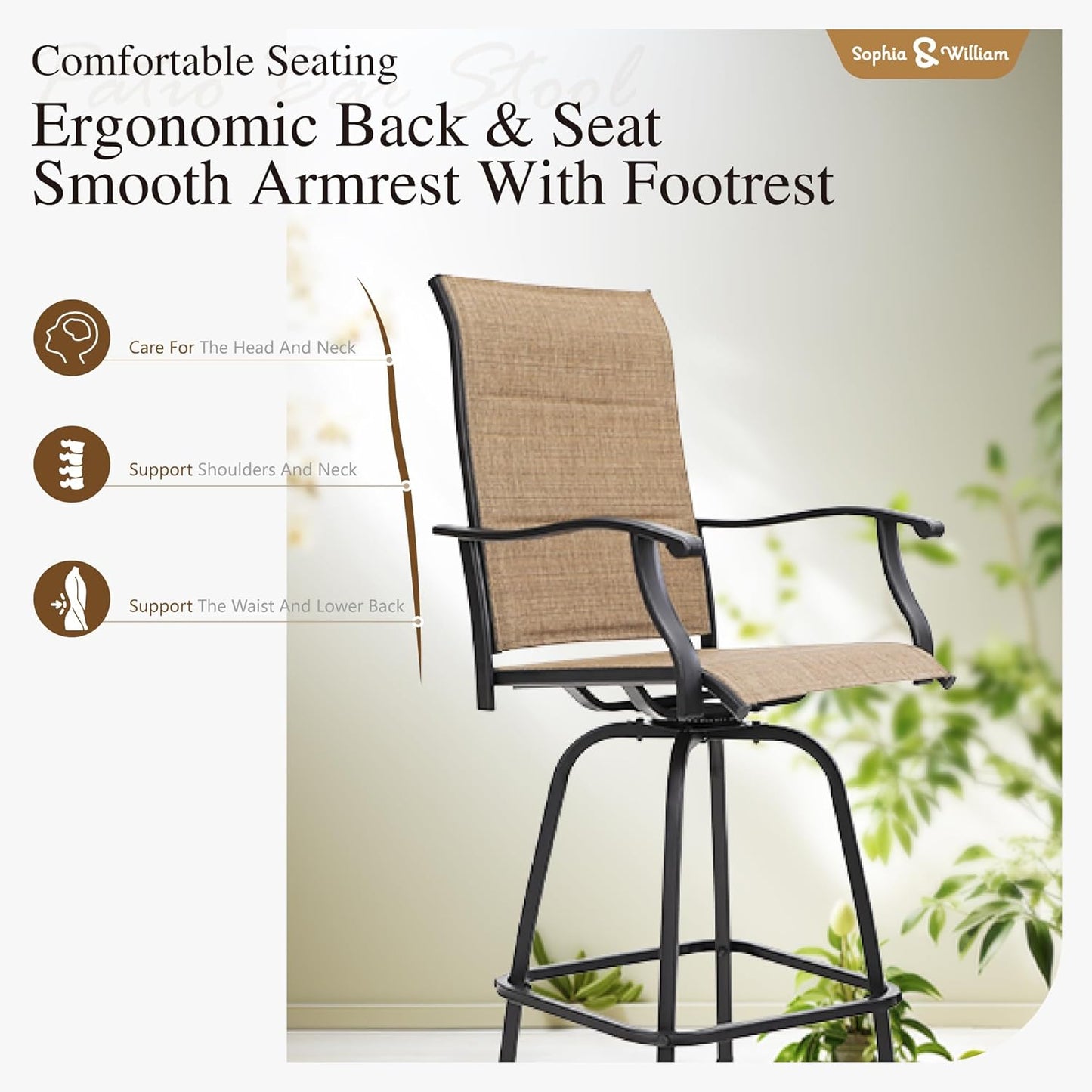 Sophia & William Outdoor Bar Set, Patio Bar Table and Chairs Set, Bar Height Patio Set - 4 x Swivel Bar Chairs(Brown-Padded), 1 x Rectangular Bar Table