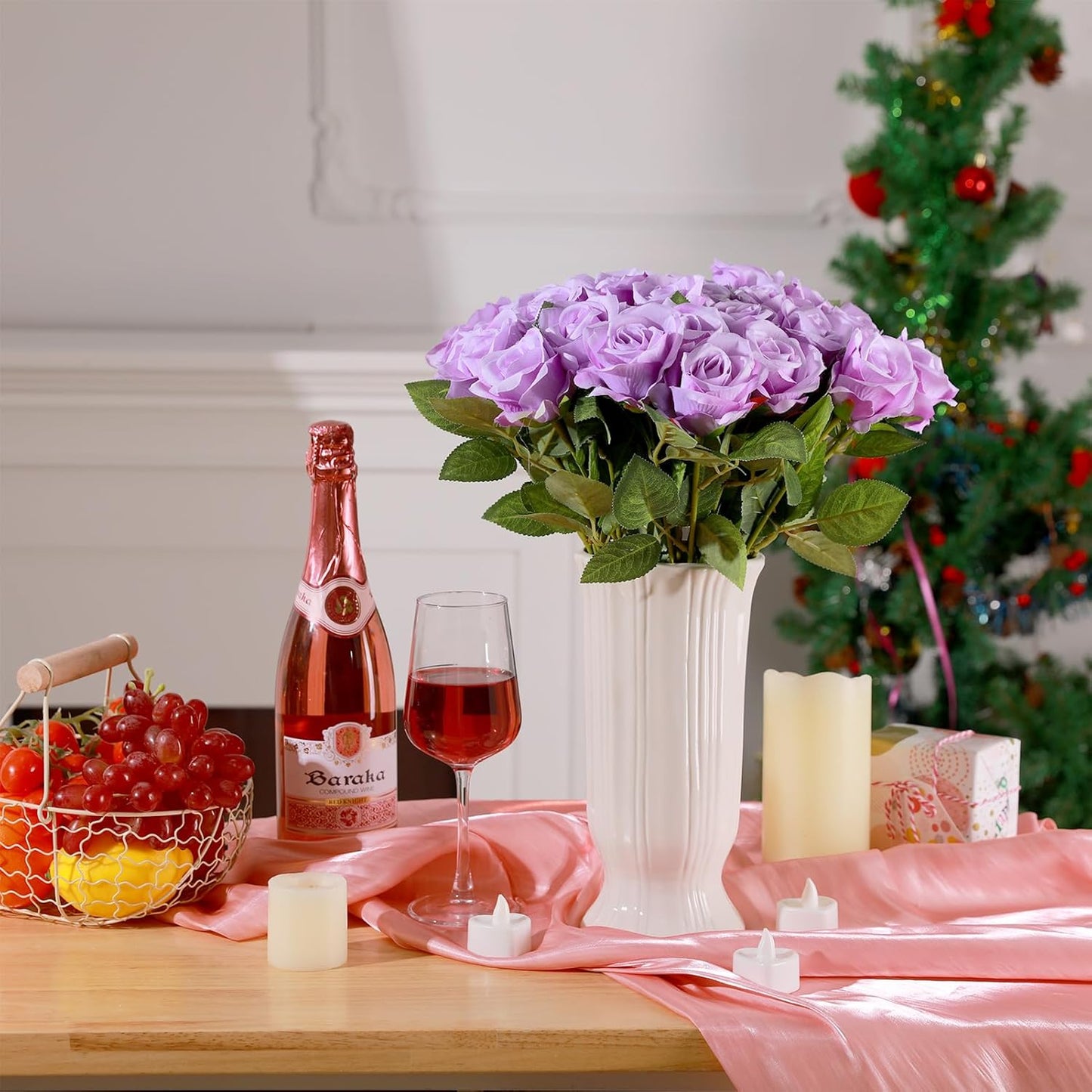 36 Pcs Silk Purple Rose Bouquet Bridal Artificial Flowers,Fake Rose Long Stem Realistic Artificial Flowers Bulk for Wedding Bouquet Ball Arrangement Centerpiece Party Decor