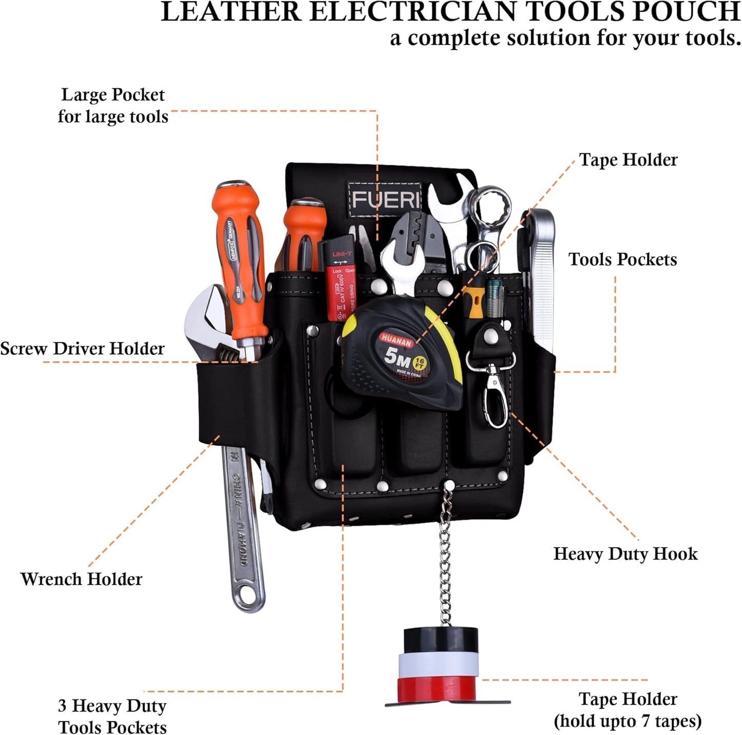 FUERI Leather Tool Pouches Carpenter Electrician Belt Bags Organizer 4 Pocket Professional Heavy Duty Pouch for Construction Framing