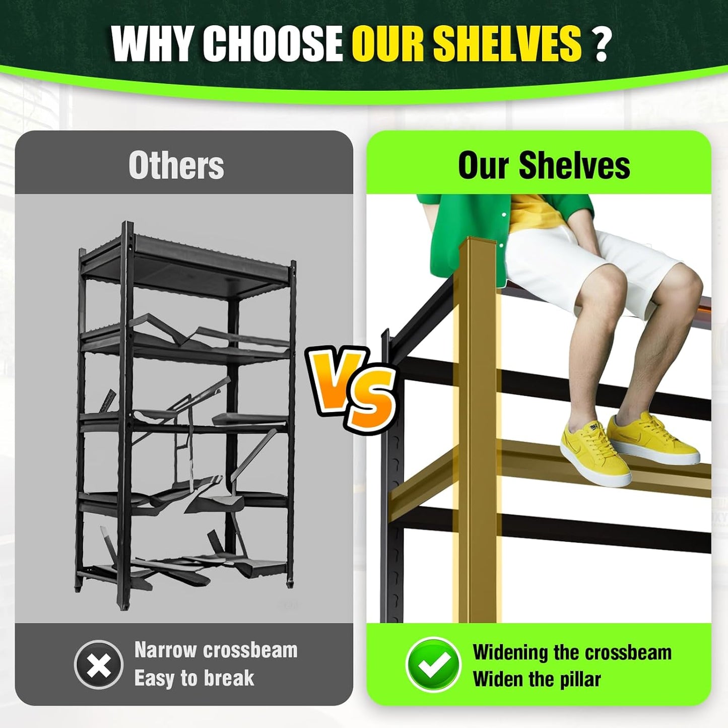 Garage Shelving 3000lb Heavy Duty Shelving Adjustable Metal Shelvings Garage Storage Shelves 5 Tier Utility Shelvin Unit Metal Shelf Rack for Basement Industrial Black 45.7''W×19.7''D×81''H,2 Pack