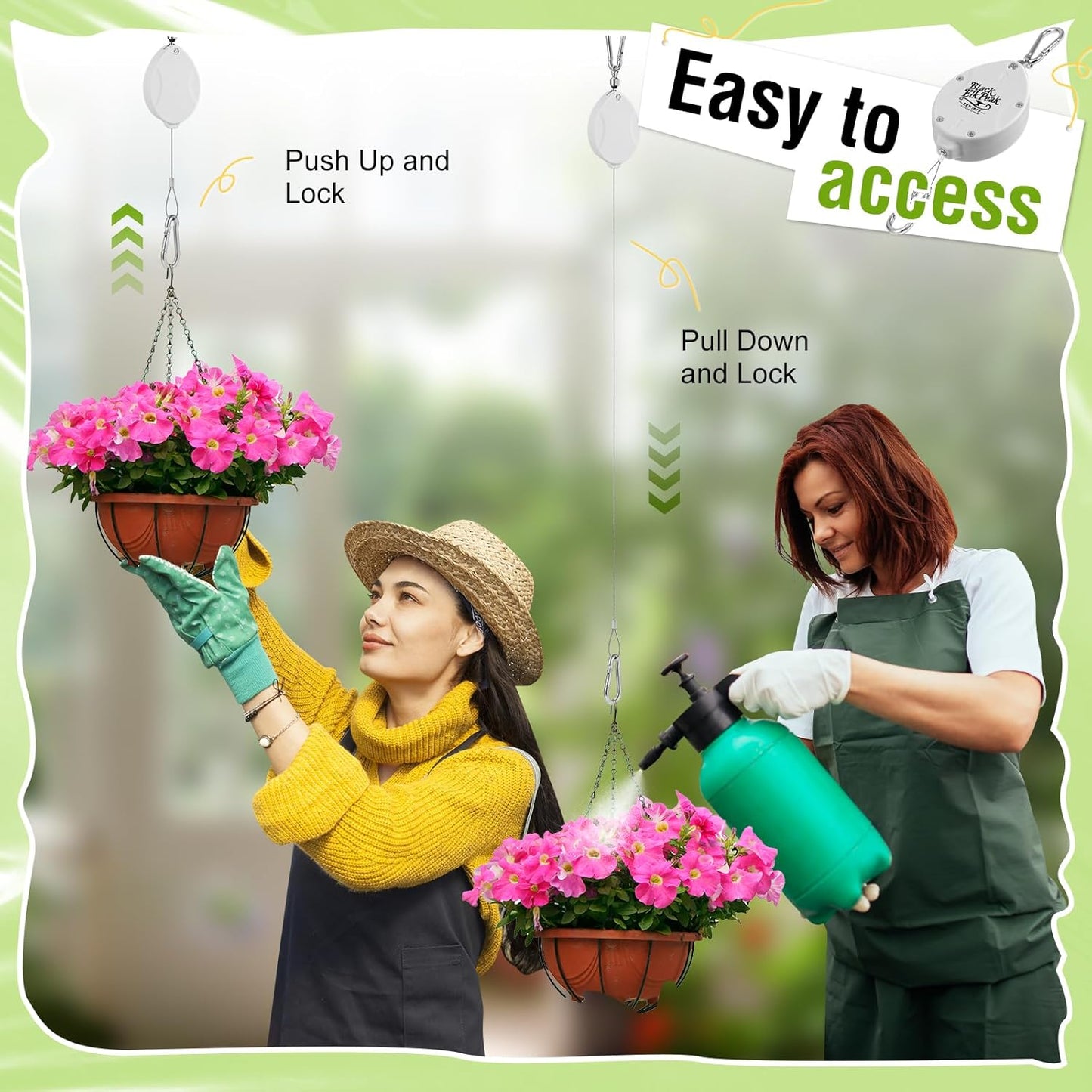 Plant Pulleys for Hanging Plants, Heavy Duty Retractable Hangers, 304 Stainless Steel Rope, Auto Plant Holder, Adjustable Climbing Hook for Garden Baskets Watering, or Bird Feeders (White-6)