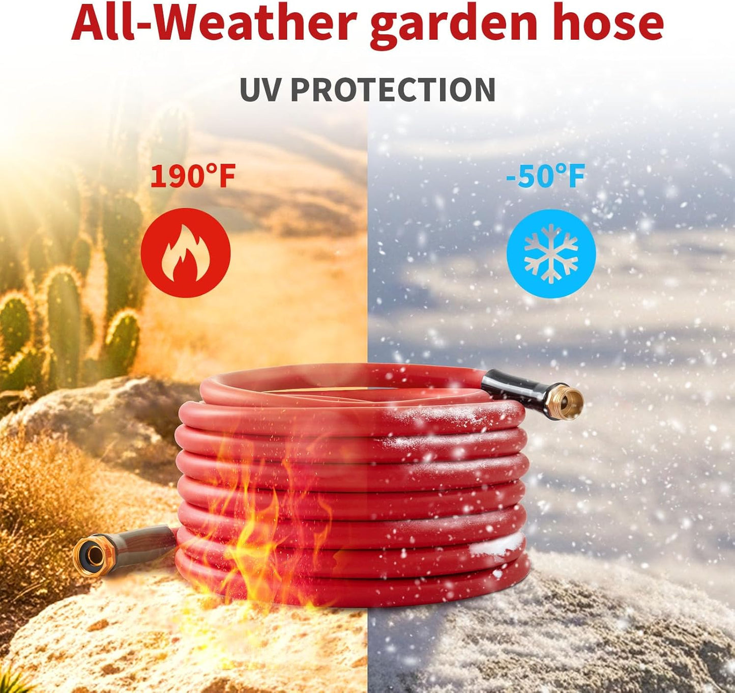 Garden Hose 20 ft x 5/8” Hot Water Hose, -50°F to 190°F,Burst 600Psi Flexible & Lightweight Upgraded Rubber Hoses,3/4” Solid Fittings for All-weather Outdoor Lawn & Garden