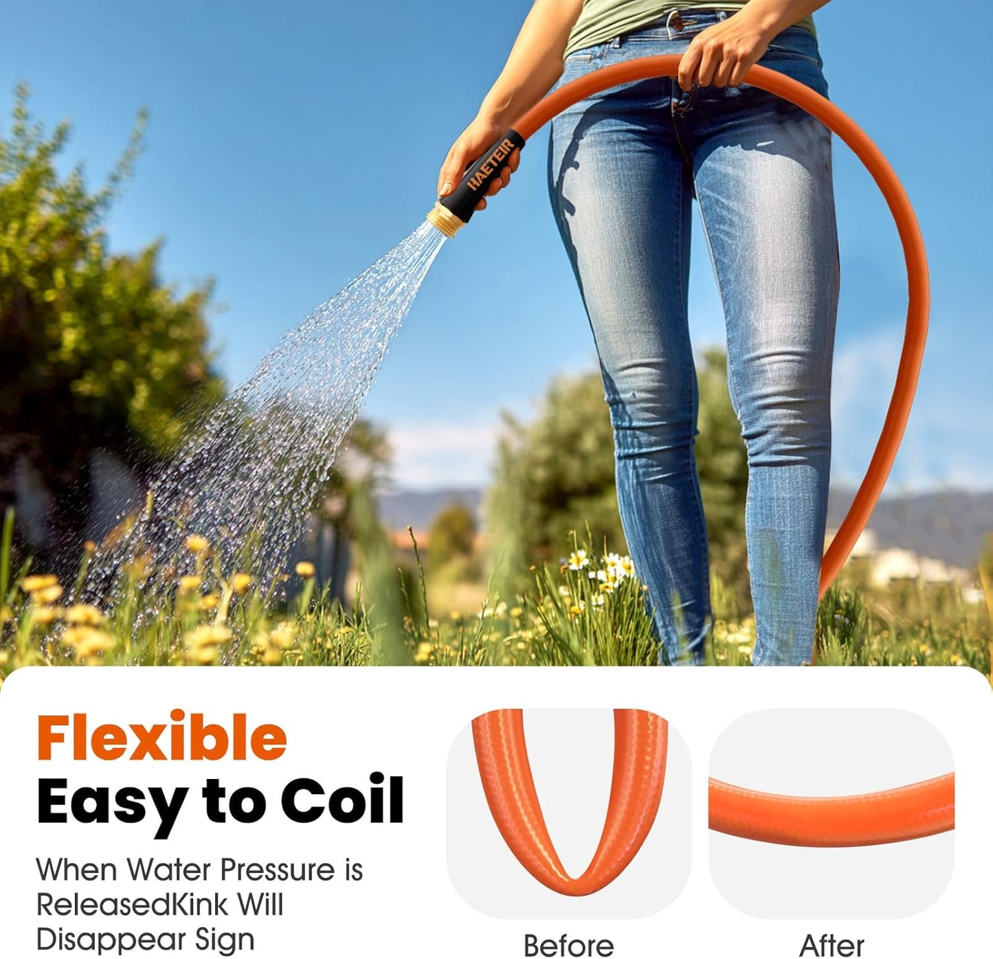 Heavy Duty Garden Hose 5/8 in x 50 ft with Swivel Fitting, Super Flexible Water Hose, All-weather, Lightweight, Burst 600 PSI