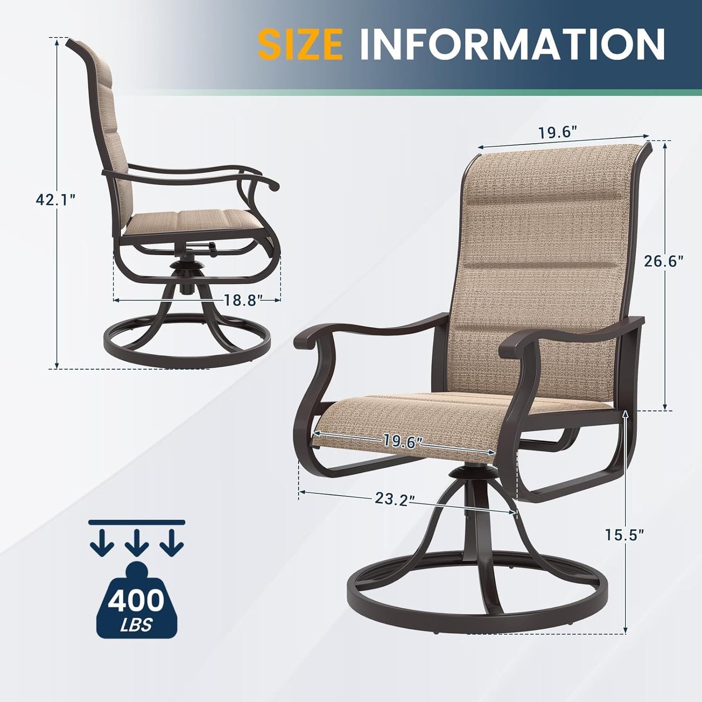 Amopatio Padded Patio Swivel Chairs Set of 8, Outdoor Dining Chairs with Ultra Soft Textilene High Back Seat & Metal Rocker Frame, for Backyard Deck Lawn Garden, Brown