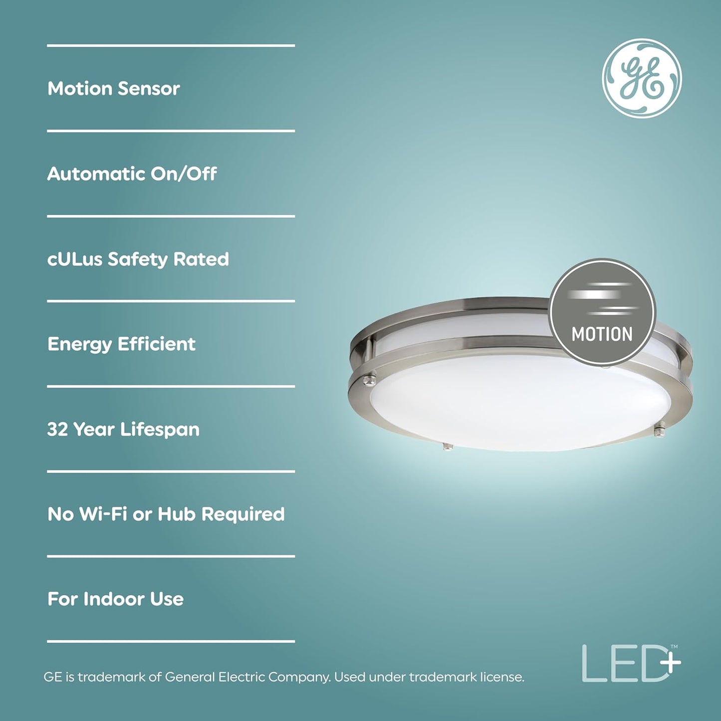 GE LED+ Motion Sensor Fixture, 20W, Flush Mount Ceiling Light with Motion Sensor, Security Light, Soft White