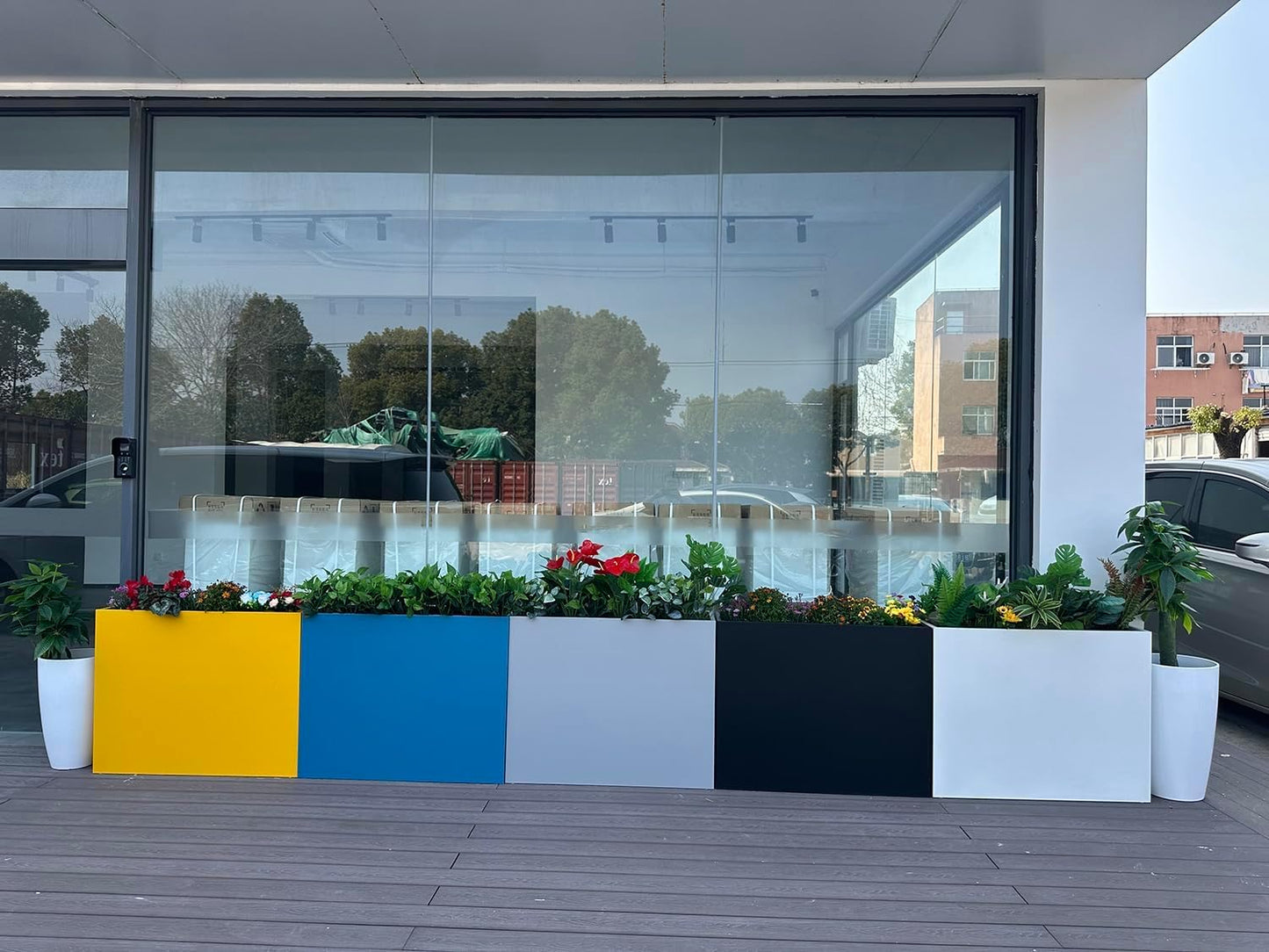 38" L x 13" W x 30" H Metal Tall Rectangular Planter - Large Planter Box for Outdoor Patio/Porch Modern Design for Plants, Flowers, Garden,Spliced Flower Pot (Silver Gray)